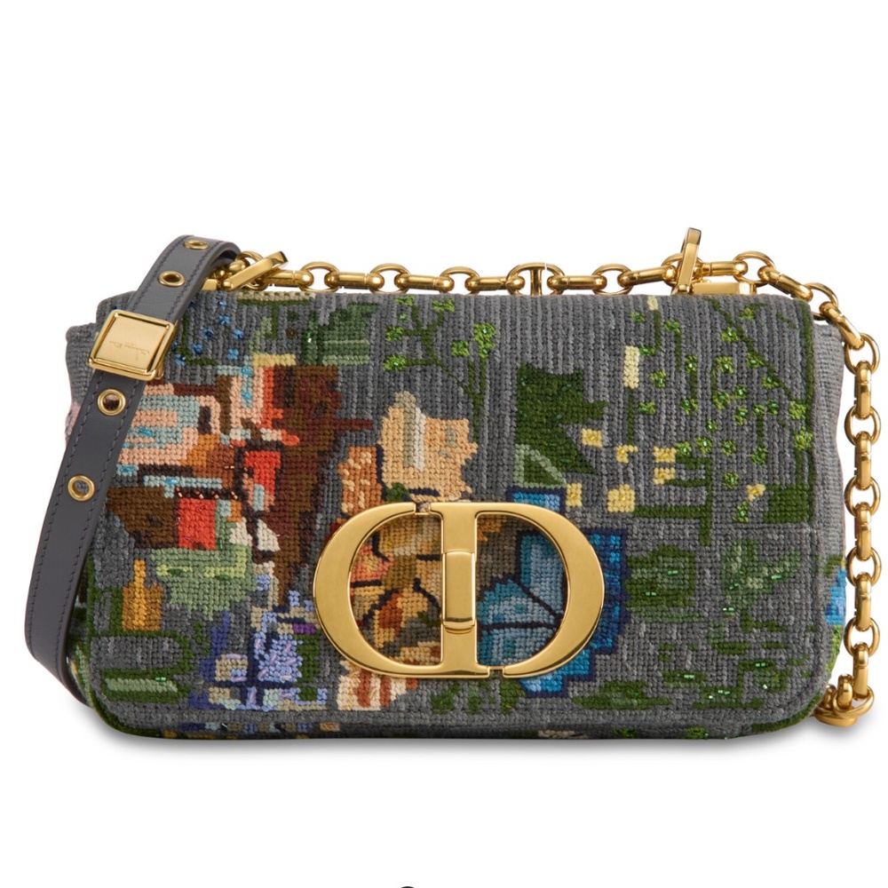 Christian Dior Chain Caro Shoulder Bag cotton Gray Gold - Picture 1 of 7